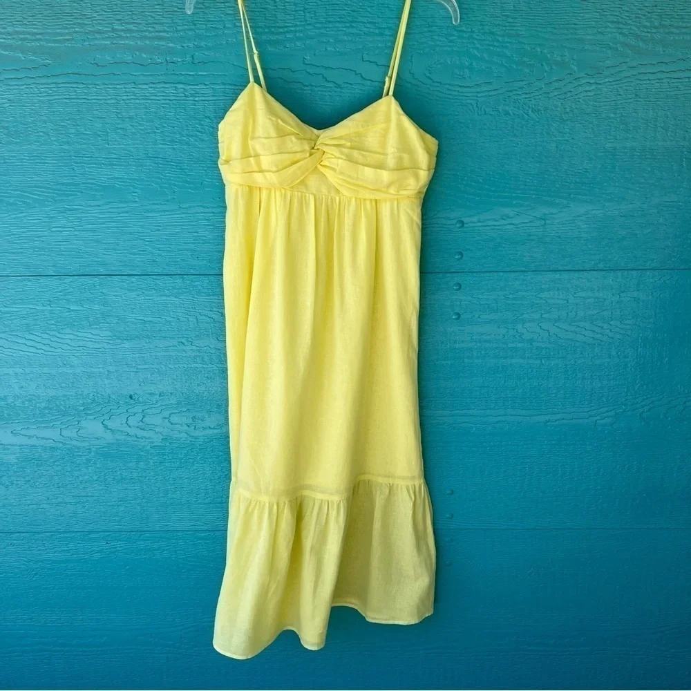 Banana Republic Linen Front Knot Midi Dress Pastel Butter Yellow Size 6 NWT